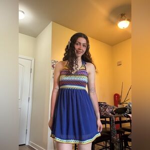 White and Pink Halter Sleeveless Maxi Sundress